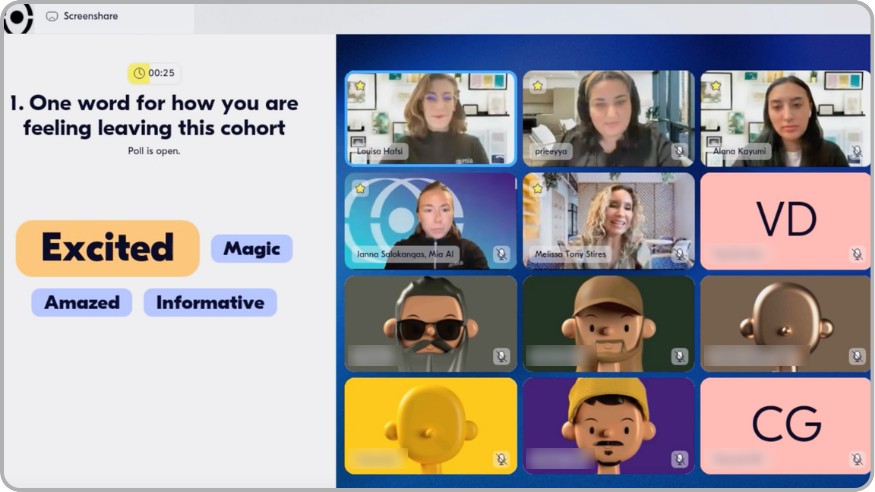 A live online Mia cohort answering a closing poll on video call