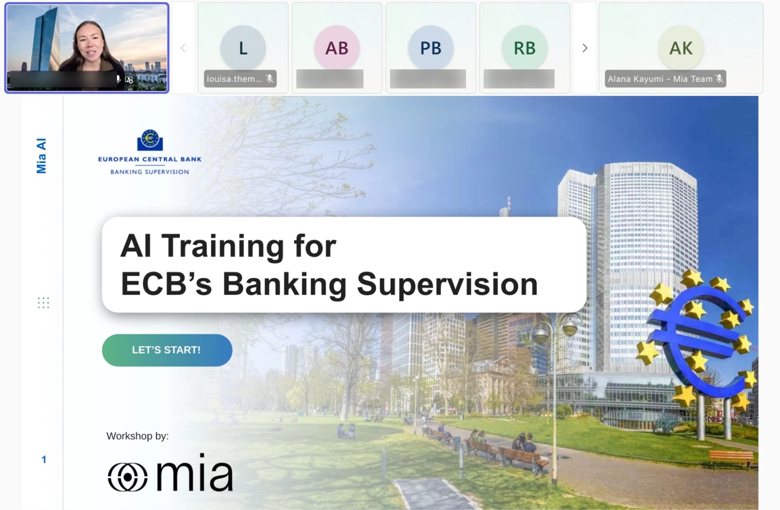Opening slide of an online Mia training for the European Central Bank